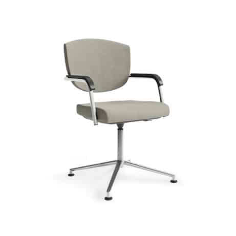 KEY Meet Half Back chair in gray upholstery with a four-legged chrome frame, designed for flexible conference settings.