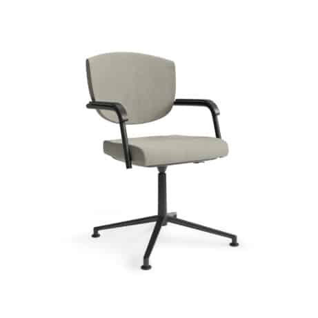 KEY Meet Half Back meeting chair in light grey upholstery with a black four-legged frame, designed for flexible seating arrangements.