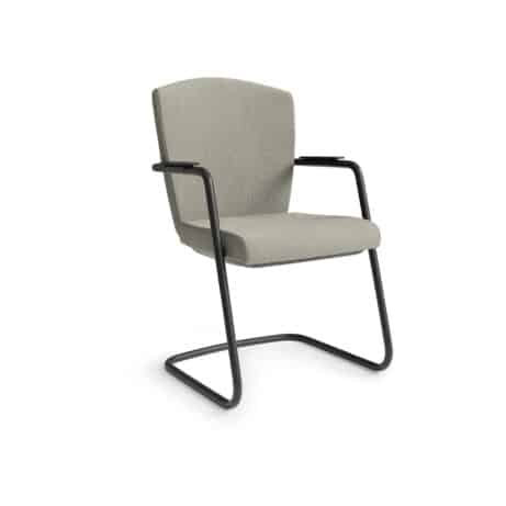 KEY Meet Full Back conference chair with cantilever frame, fully upholstered in light grey fabric, featuring armrests.
