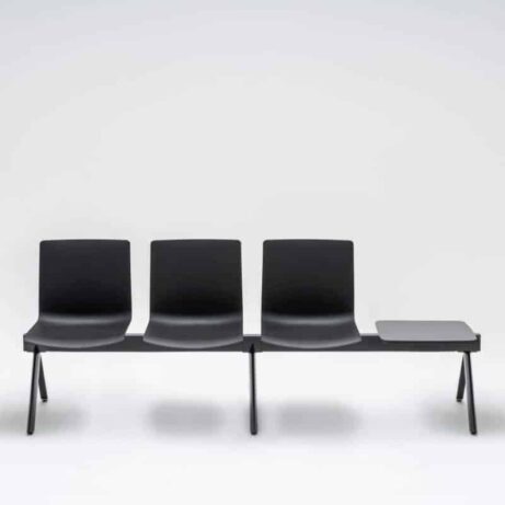 Modular SHILA Beam seating in black, featuring three seats and one side table, ideal for reception and waiting areas.