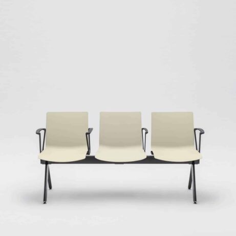 SHILA Beam seating bench in light beige with armrests, ideal for reception areas and modular design.