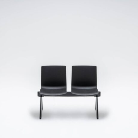 SHILA Beam seating in black, modular bench with two connected seats, ideal for waiting areas and offices.