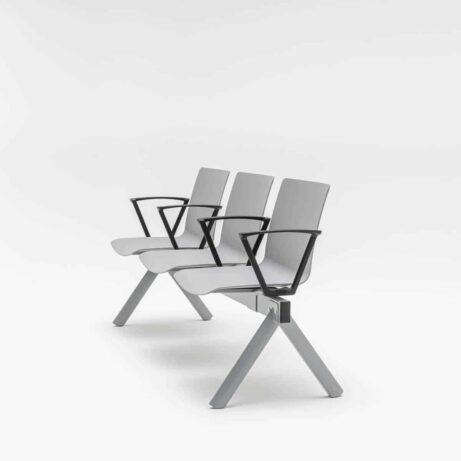 SHILA Beam seating in grey with black armrests, modular design suitable for reception areas and waiting rooms.